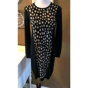 Philosophy Cashmere Blend Sweater Dress Size MBlack Gray Print $88 Retail